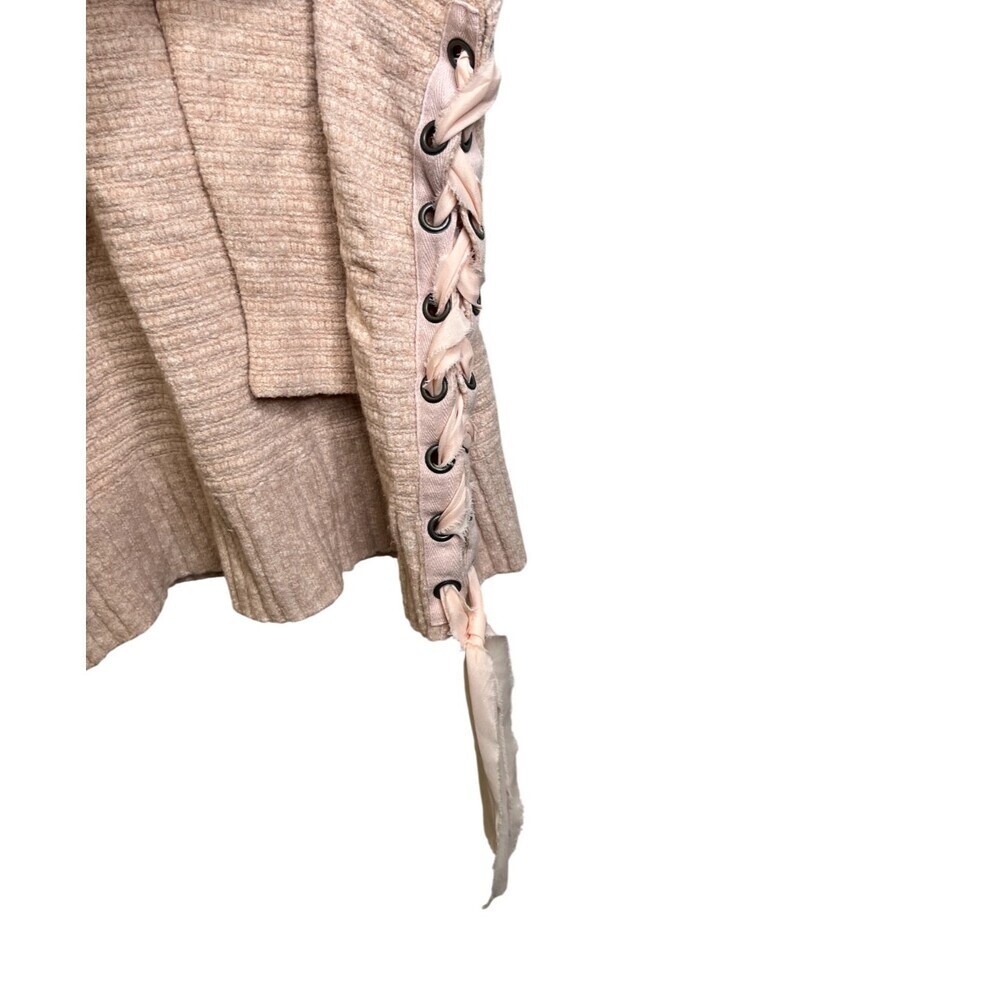 Free People Heart It Lace-Up Sweater Size Large Oversized Blush Pink Knit - Picture 5 of 6
